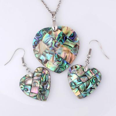 China TRENDY Charm Jewelry Set Natural New Zealand Abalone Shell Heart Shape Earrings Pendant Necklace for sale