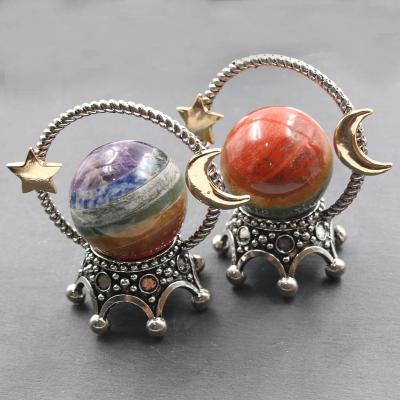 China FASHIONABLE Natural Crystal Ornament Metal Crown Moon Star Planet Crystal Specimen Seat For Student for sale