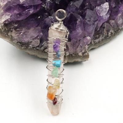 China Handmade Crystal Reiki Chakra Healing Crystal Pendant Wire Wrapped 7 Chakra Charm Natural Stone Pendant Jewelry for sale