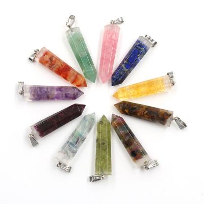 China FASHIONABLE Hexagonal Prism Energy Orgone Pendant Necklace Reiki Healing Resin Natural Crushed Stone Pendant for sale