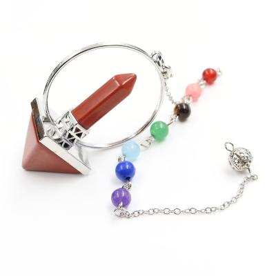 China FASHIONABLE Natural Red Stone Pendant 7 Pyramid Energy Generators Pendulum Chain Bead Pendulum for sale