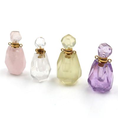 China Quarry Essential Oil Diffuser Perfume Bottle Natural Gold Plated Stainless Steel Charm Pendant Desk/Necklace for sale