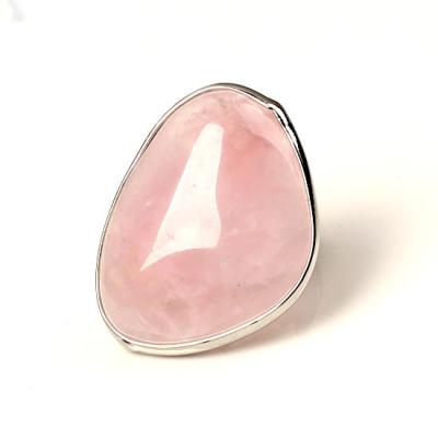 China Crystal Geometry Shape Rose Pink Quartz Adjustable Ring For Women Girls Engagement Fashion Natural Stone Jewelry for sale