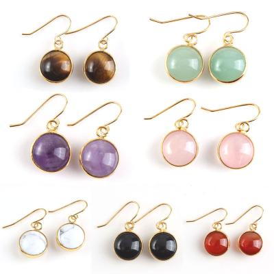 China CLASSIC Light Yellow Gold Color Fashion Round Round Earring Women Natural Cabochon Mixed Stone Jewelry for sale