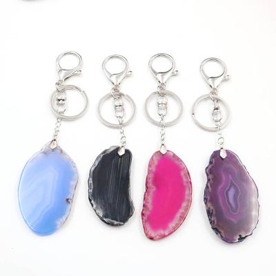 China Crystal Various Colors Irregularity Natural Agate Patches Pendant Key Chain for sale