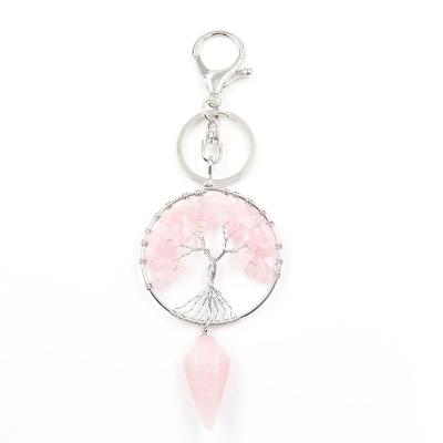 China FASHIONABLE Natural Rose Quartz Tree of Life Hexagonal Cone Pendant for Women Reiki Healing Master Key Chain for sale