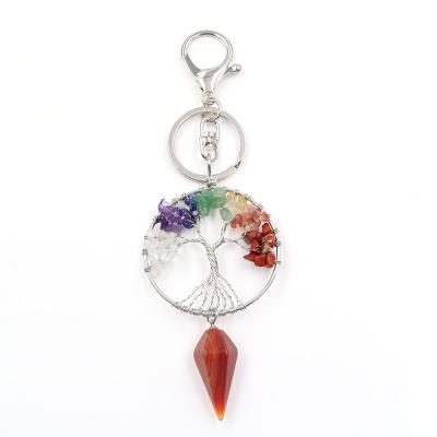 China FASHIONABLE 7 Chakras Hexagonal Red Onyx Pendant Key Chain Natural Quartz Stone Tree Of Life For Car Key Pendant for sale