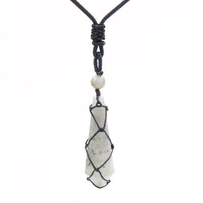 China Trendy Handmade Natural Amethyst Rose Quartz Labradorite Pendant Necklace - Woven Vintage Style Pendant for sale