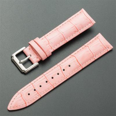 China Leather Top Layer Pin Buckle Strap Calfskin Strap Genuine Leather Watch 12 13 14 15 16 17 18 19 20 21 22 mm Pink Strap for sale