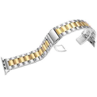 China Solid Steel Band Apple Three Stainless Steel Beads 38mm40mm42mm44mmwatch Series Watch Band Strap Metal Stainless Steel for sale