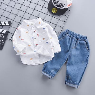 China Spring Autumn Jeans Long Sleeve Comfortable Fashion Casual Solid Soft Shell Turn-Down Collar 6-60 Months Cool Little Boys Sets for sale