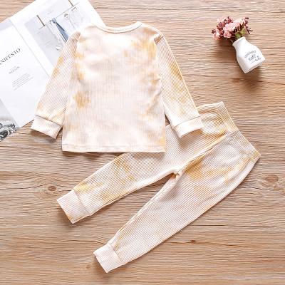 China 2022 Wholesale New Arrival Newborn Cotton Tie Dye Long Sleeve Casual Comfortable Drop O-Neck Set For Kids 6-60 Months Clothes for sale