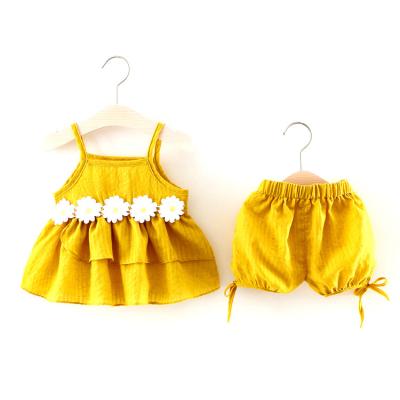 China Summer Breathable Fashion Chrysanthemum Floral Girl Tied Skirt Baby Clothes Wholesale Price Toddler Baby Clothes Set Cute Girls Outfit for sale