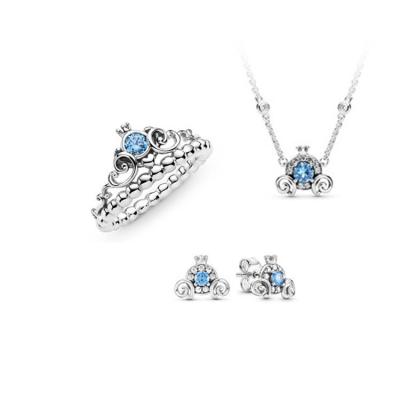 China CLASSIC Original Custom 925 Silver Blue Diamond Pumpkin Car Ring Necklace Earring Set Suitable For Pandoraer for sale