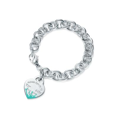 China Classic 925 silver blue love bracelet enamel heart bracelet suitable for women tiff jewelry for sale