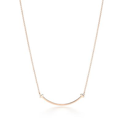 China CLASSIC wholesale fashion custom 925 silver elegant tiff diamond inlaid chain set 18K Rose Gold Plated smile necklace for sale