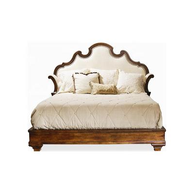 China Luxury Soft Bed Bedroom Furniture Design Walnut Gray Fabric Bed Solid Wood Frame Bed for sale