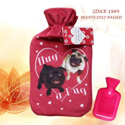 China 1500ml Natural Rubber Luxury Target Hot Water Bottle With Fleece Cover Cute Pattern Dog Yangzhou Factory Good Quality for sale