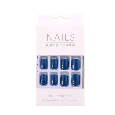 China Easy Apply RTS Professional Artificial Dark Blue Design French Acrylic Nails Kit Style Gel Press On Nails For Nail Decal for sale