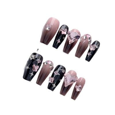 China Easy Apply RTS Luxury Fashion Design Press On Nails Full Cover Acrylic Nail Art Salon False Nails Set Tools With 3D Diamond Crystal for sale