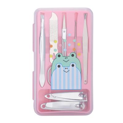 China Popular RTS Personal Manicure Set Pink Cartoon Frog Design Stainless Steel Tools 7 Pcs Nail Set For Nails Care for sale