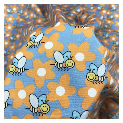 China Organic factory outlet cute bee cartoon custom 97% cotton 3%spandex cotton digital printed stretch fabric for shirt for sale