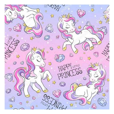 China Organic the factory outlet vibrant cartoon design original custom digital printed unicorn spandex bamboo fabric for garment for sale