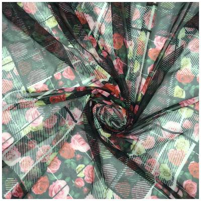 China Organic Plaid Flowers Style Digital Color Print Elastic Mesh Fabric for sale