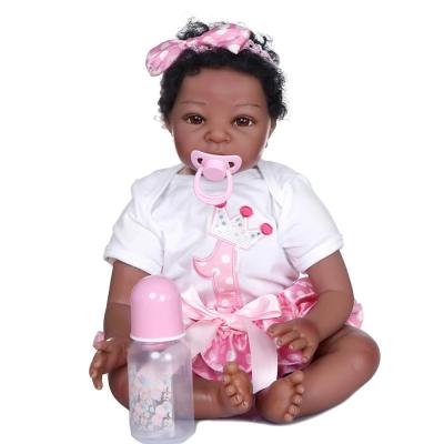 China African Reborn Silicone Soft Vinyl Girl Dolls Cartoon Toy NPK 55CM Baby Reborn Baby - Doll Toys For Girl for sale