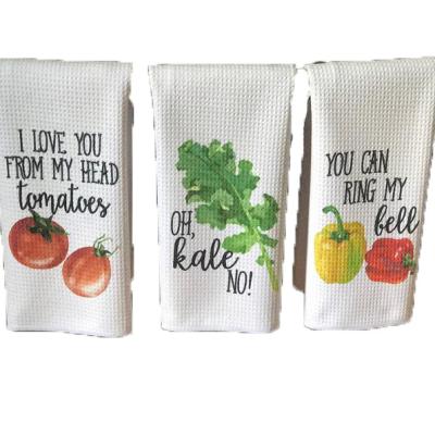 China Sustainable Custom White Flour Bag Kitchen Dish Towel Microfiber Kitchen Towel Vegetable Fruit Printing for sale