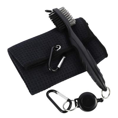 China Viable Wholesale Golf Towels With Grommet And Hook 2 In 1 Golf Towel Set For Golf Bags With Clip And Brush for sale