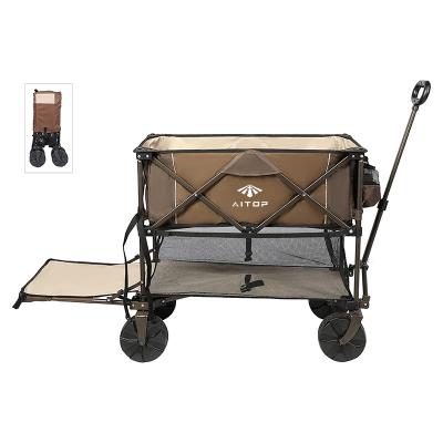 China Storage Aitop Folding Double Decker Wagon Heavy Duty Collapsible Wagon Cart with Big Wheels for Camping Outdoor Trolley Cart for sale