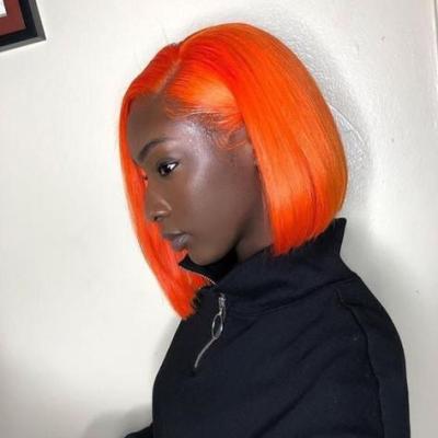 China Silky Straight Wave Ginger Orange Short Lead Lace Frontal Hair Wigs For Black Women, Customized Colored Hair Lead Lace Front Wigs for sale