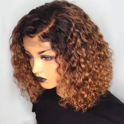 China Silky Straight Wave Dark Roots Brown Short Bob Hair Wigs For Black Women , Customized Colored Hair Highlight Lead Lace Front Wigs for sale