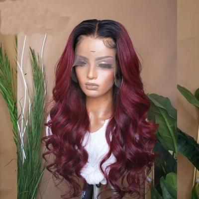 China Silky Straight Wave 99J Burgundy Red Color Customized Long 40-50 Inches Textured Brazilian Cuticle Aligned Hair Lace Front Wigs for sale