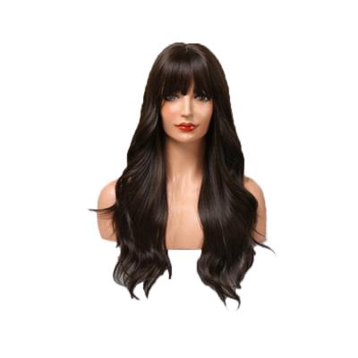 China Best Price Dark Brown French Natural Color Synthetic Curl Wigs With Front Bangs for sale