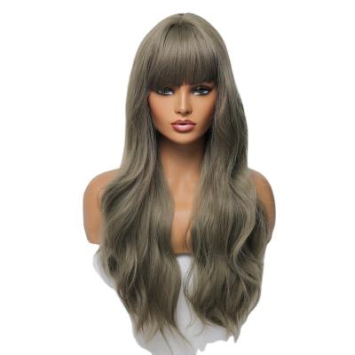 China Nature French Woman High Quality Curl Synthetic Wigs With Long Bangs Wave Natural Hair for sale