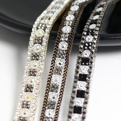 China Glitter Beaded Chain Bandage Crystal Rhinestone Hotfix Ribbon Rhinestone Trim Belt Bling Bridal Applique Wedding Dress Shoes DIY for sale