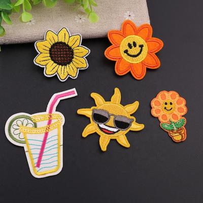 China Day Viable Embroidery Summer Flower Sun Chenille Patch Children Wholesale Custom Iron On Patch For Clothing for sale