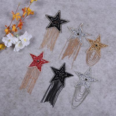 China New Fashion Decoration Design Five-pointed Star Appliques For Bag Clothes Accessories Embroidered Rhinestones Patches Tassels for sale