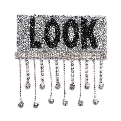 China hot LOOK 3D Letter Fix Rhinestone Applique Patch Iron On Patches Heat Transfers Custom 3D Bling Patch For Clothes for sale