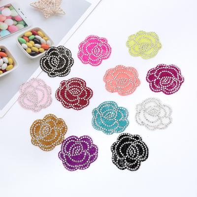 China Viable New Arrival High Quality Flower Rose Glitter Stone Rhinestones Hot Melt Adhesive Mesh Patches for sale