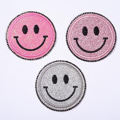 China 3D Smiley Face Hot-Fix Rhinestone Patches Crystal Applique Custom Patches Iron on Patches for Clothing for sale