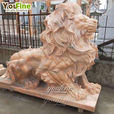 China Garden Decor Modern Life Size Red Marble Carved Stone Animal Marble Lion For Sale for sale