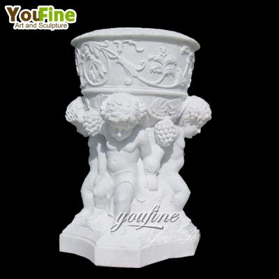 China Modern Hand Carved Stone Natural Marble Large Marble Flower Pot for sale