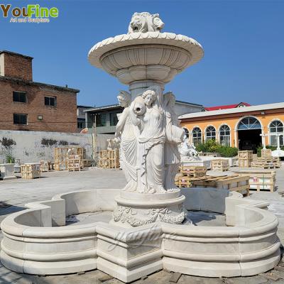 China Real Lady Fountain Modern Custom Marble Lion Head Fountain Outdoor Garden Marble Fountain Decor for sale