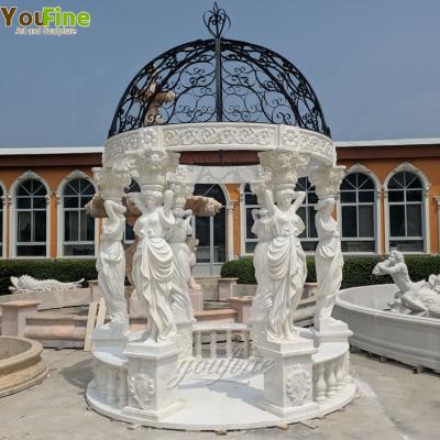 China EUROPEAN Hand Carved Stone White Marble Gazebo With Figure Statues Gazebo for sale