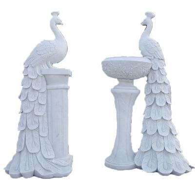 China Natural Stone Garden Or Home Decor Outdoor Hot Sale Garden Decoration Hand Carved Marble Flower Pot With Peacock Sculpture for sale