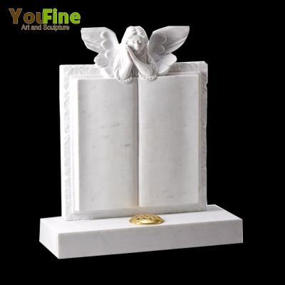 China Modern Reasonable Price Carved Angel And Book White Marble Headstone For Sale for sale