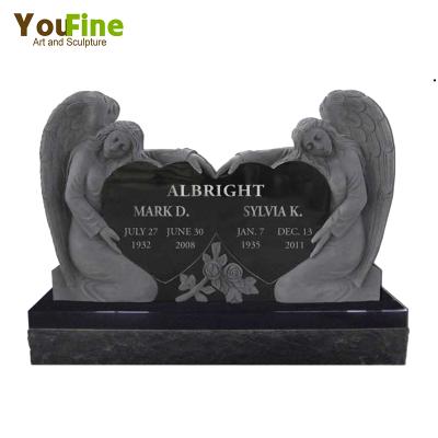 China EUROPEAN Angel Monument Heart Shape Black Granite Headstones for sale